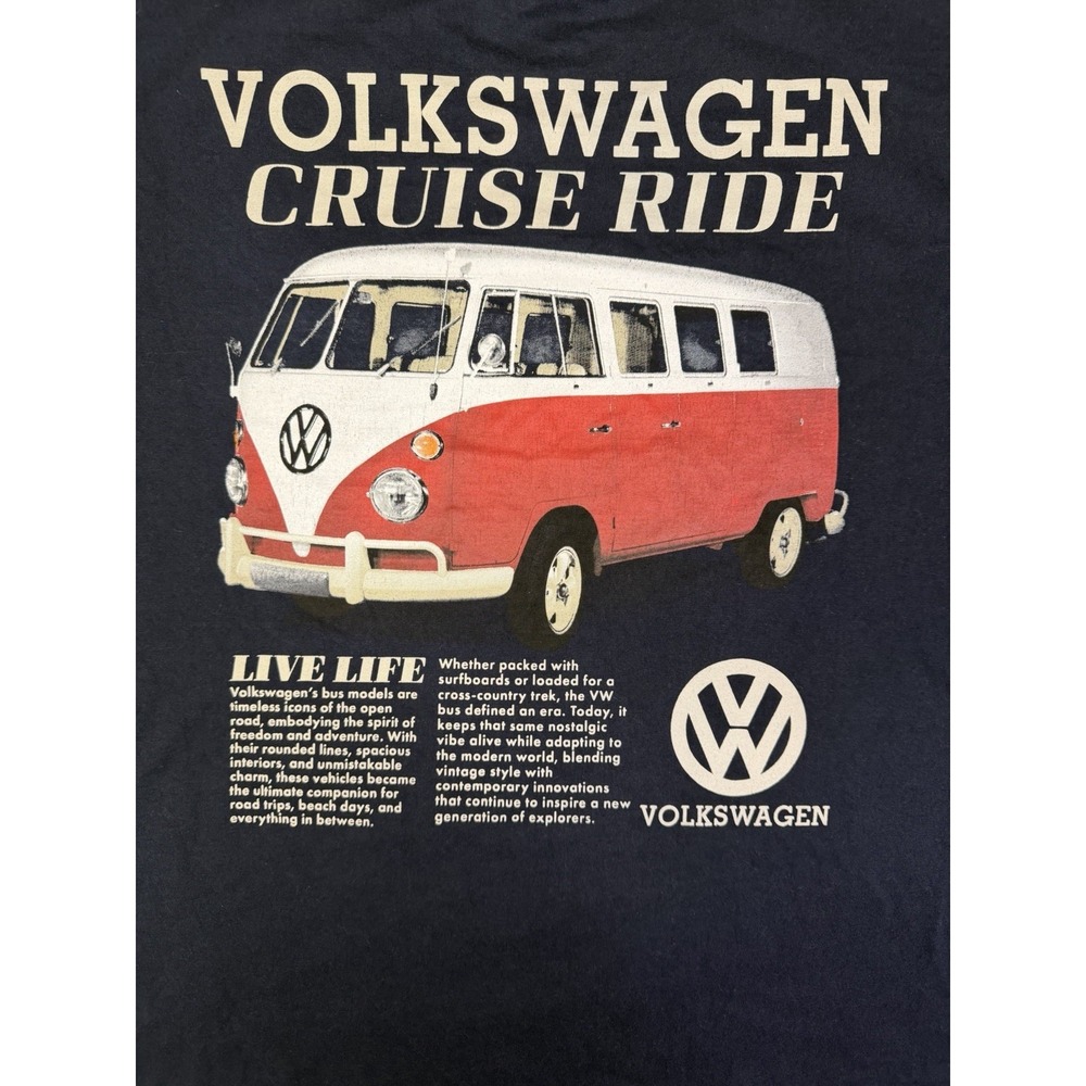 Men's VW Volkswagen Bus Van Cruise Ride T-Shirt Size Large Live Life Blue